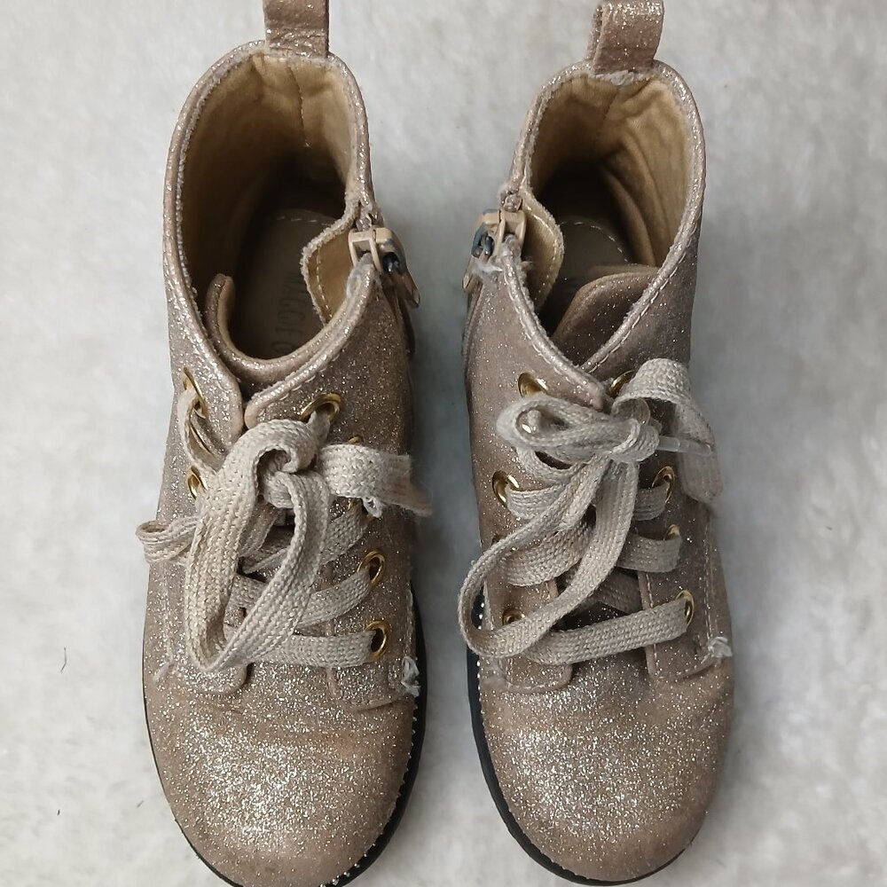 Girl's Maggie and Zoe Gold Glitter Zip Up Lace Up Boots Size 11 - Picture 6 of 9